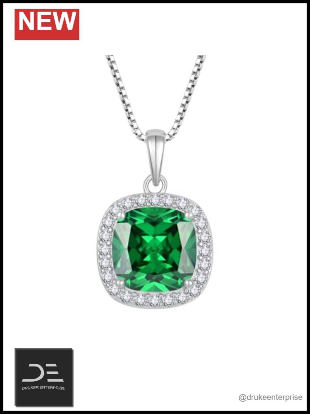 925 Sterling Silver Princess Cut Halo Birthstone Necklace Pendant for Women